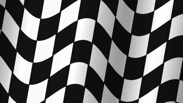 ilutrasi bendera kotak-kotak hitam dan putih yang bergerak, menandakan akhir dari suatu balapan, terutama dalam olahraga bermotor