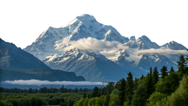  picturesque landscape with majestic mountain peaks on white background PNG. AI GENERATED