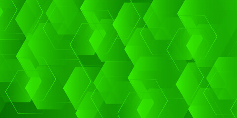 Abstract green hexagonal background. Dynamic shapes composition. Vector illustration