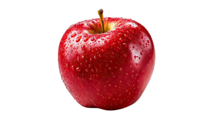 Crisp Red Apple: A vibrant, freshly picked red apple glistens with droplets, a symbol of health, purity and vitality.  Its inviting form captures the essence of natural goodness.