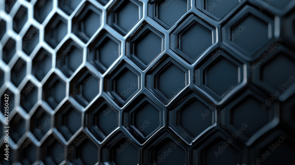 Poster modern geometric pattern in black shades showcasing hexagonal shapes with depth and shadow for desig