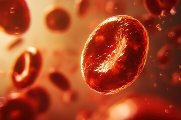 Microscopic Close-Up of Red Blood Cells with Intricate Surface Details, Showing Cellular Structures and Light Interaction