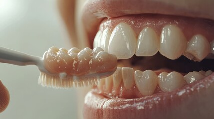 Close-up of Person Brushing Teeth with Specialized Toothbrush for Effective Oral Hygiene