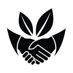 Eco friendly collaboration concept represented by shaking hands with leaves for nature conservation and partnership.