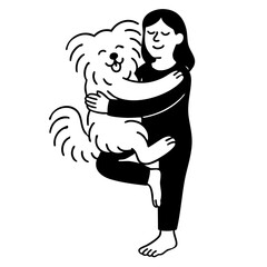 A dog and women doing yoga pose