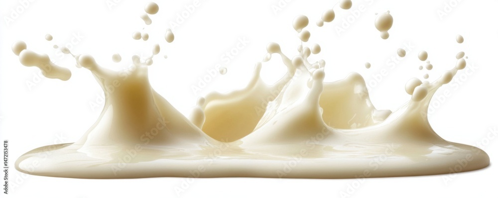 Poster creamy liquid splash, dynamic movement, isolated on white background, showing texture and fluidity o