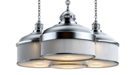 Illuminating Trio: Three modern pendant lights are suspended against a backdrop, with their sleek, metallic finish and soft, inviting glow creating an atmosphere of modern elegance.