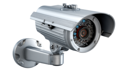 Surveillance Camera: A close-up perspective on a modern, security camera, showcasing its advanced features and design, a symbol of vigilance and protection.