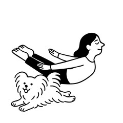 A dog and women doing yoga pose
