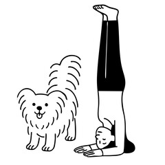 A dog and women doing yoga pose