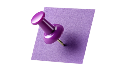 Purple Pushpin on a Board: A vibrant purple pushpin secures a textured, matching purple note, evoking a sense of organization and focus in a minimalist design.  