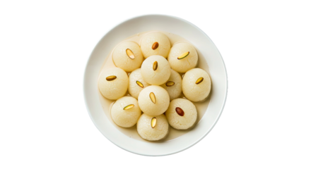 Top View Fresh Rasgullas in Syrup on White Dish - Bright Background