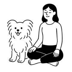 A dog and women doing yoga pose