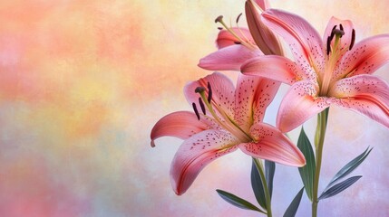 A single lily flower on a pastel background