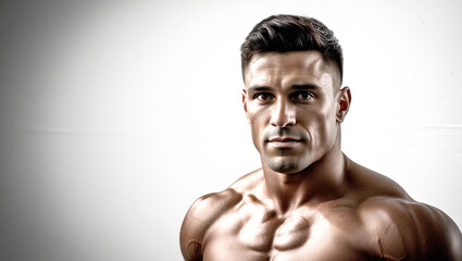 Fototapeta premium Portrait of a Muscular Man with Defined Physique — Studio Lighting and Athletic Pose isolated white background