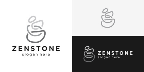 Obraz premium Creative simple zenstone logo template. Harmony stone balance with line art style logo design vector illustration.