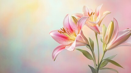 Fototapeta premium A single lily flower on a pastel background