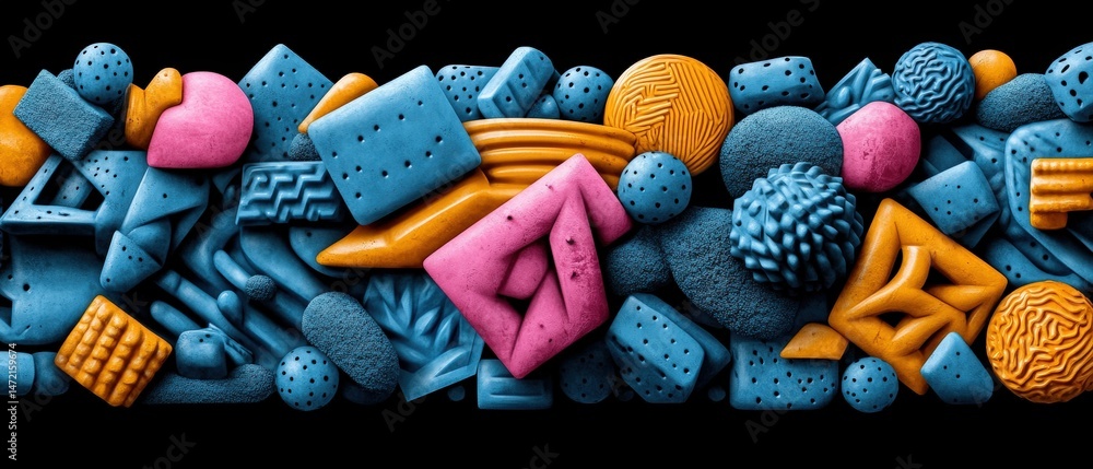Aufkleber an abstract colorful arrangement of geometric shapes creates a playful and textured modern backgroun