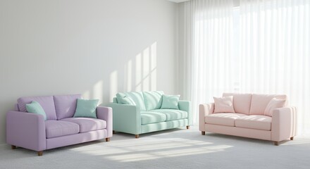 Pastel Sofas in a Sunlit Room: Serene Interior Design