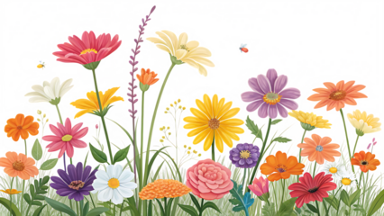 colorful flowers on white background PNG. AI GENERATED
