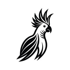 Elegant black and white illustration of a cockatoo bird depicting its feathers and unique crest