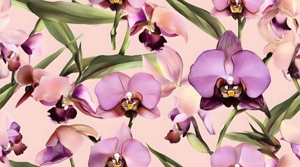 Delicate, repeating orchid floral pattern on a soft pastel background.
