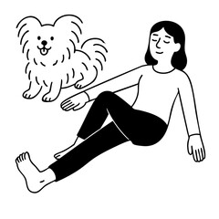 A dog and women doing yoga pose