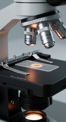 Close-up of microscope analyzing sample slide