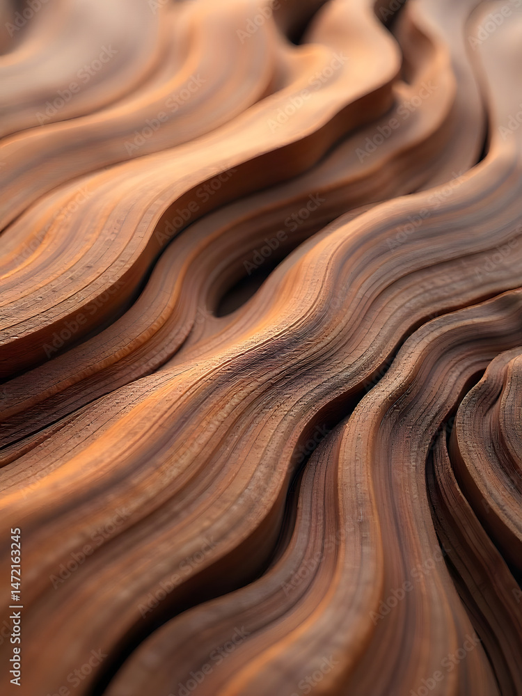 Poster intricate wooden texture with flowing curves and captivating patterns in a close-up shot.