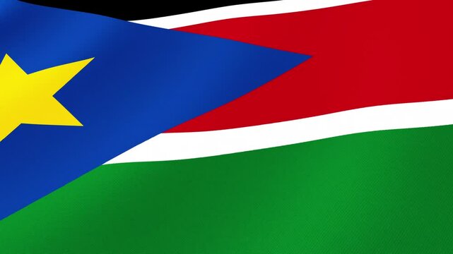 South Sudan National Flag Waving in Wind, Close View, Isolated Background
