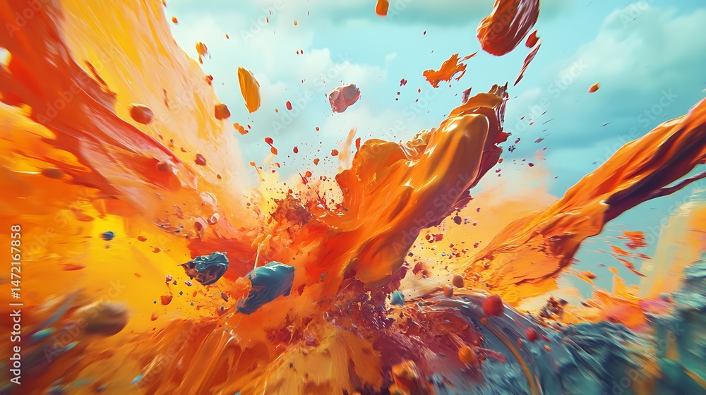 Poster abstract conceptual art composition with dynamic fluid and rock elements