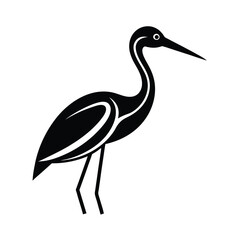 Elegant black and white vector illustration of a standing heron bird depicting wildlife art