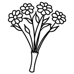 Bouquet of flowers black line art vector on white background.