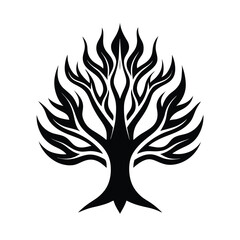 Stylized black and white tree design suitable for logos and graphic design projects with leaves