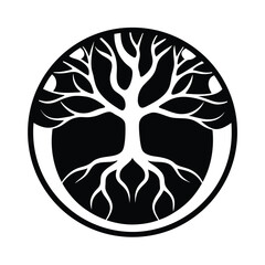 A stylized tree of life symbol in a circular frame depicting growth and connection vector illustration