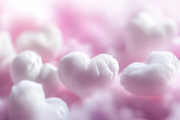 Fototapeta premium Soft White Hearts on Pink Fluffy Background