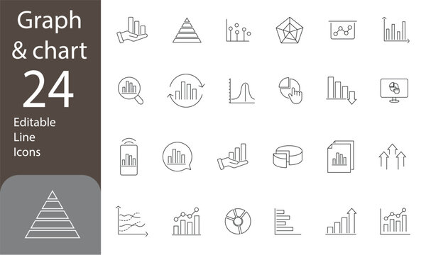 Graph & Chart Editable Line Icons Set. Static analytical charts of economics, finance and business, business related icons. Vector illustration EPS 10