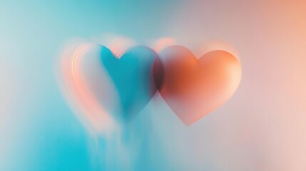 Fototapeta premium Two Hearts in Pastel Blue and Pink Haze Romantic Abstract Image