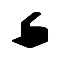 Illustration of a black abstract shape resembling a hand with the index finger pointing upwards and left