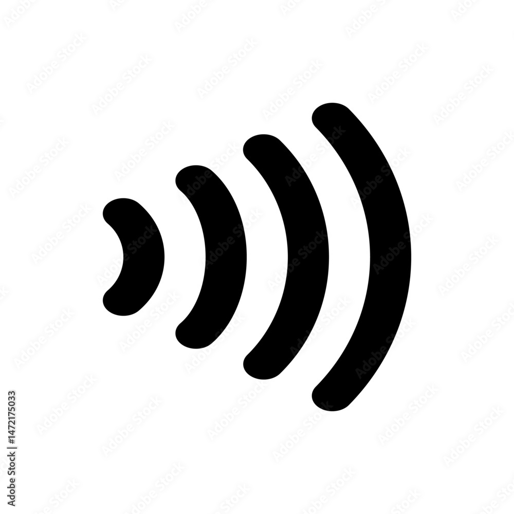Poster illustration of four curved lines emanating from a point representing a signal or connection icon de