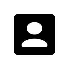 Black rectangle with rounded corners containing a white person icon in the center of the rectangle