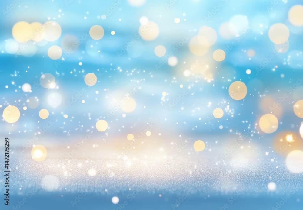 Aufkleber Sparkling blue and gold glitter bokeh background, ideal for festive designs or elegant presentations.  Perfect for adding a touch of shimmer and magic to your projects. : Generative AI