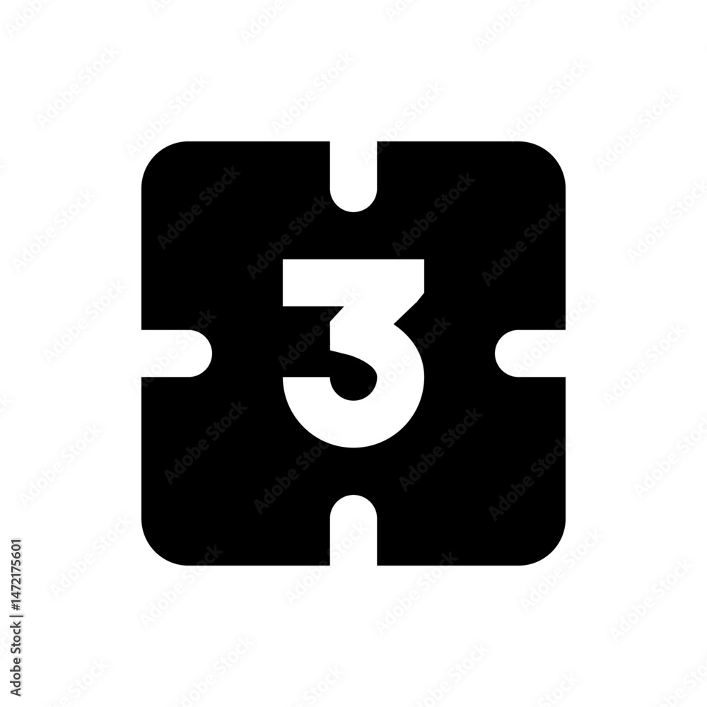 Poster a bold black square with rounded corners and a white number three centered within it, simple and mod