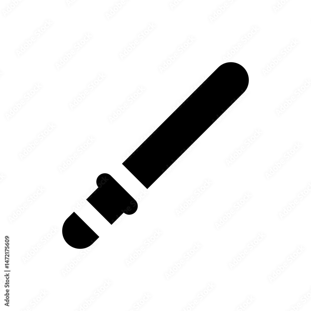Poster a simple black baton with a rounded end and a grip near the bottom on a white background image view