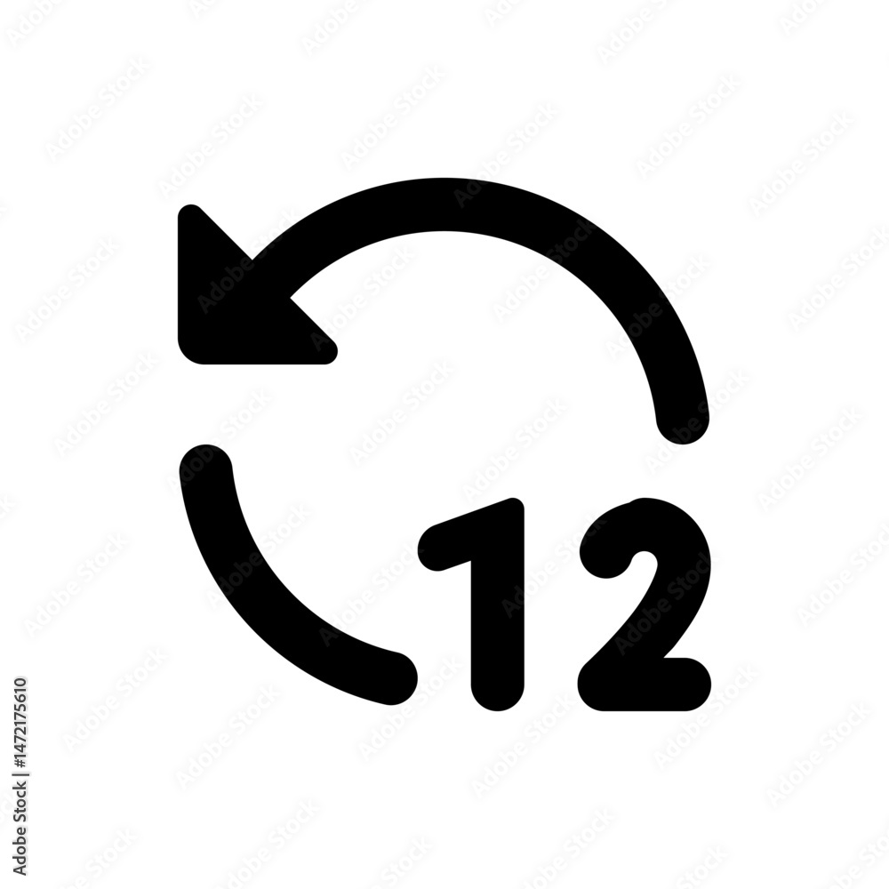 Poster circular arrow icon with the number twelve inside, suggesting a repeating cycle or a twelve hour per