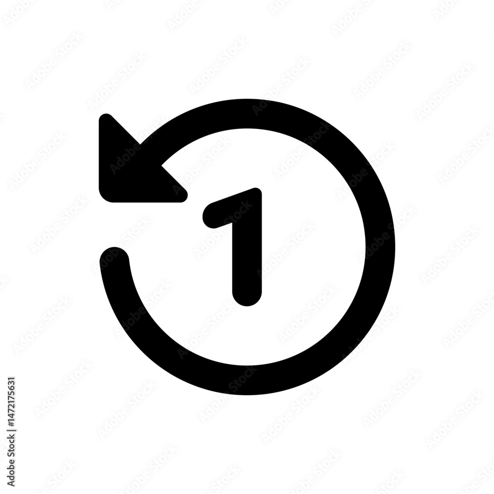 Poster black circle with arrow pointing counterclockwise and number one inside representing a step back or 