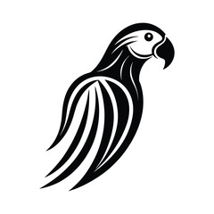 Black and white vector illustration of a stylized parrot ideal for logo design or graphic elements