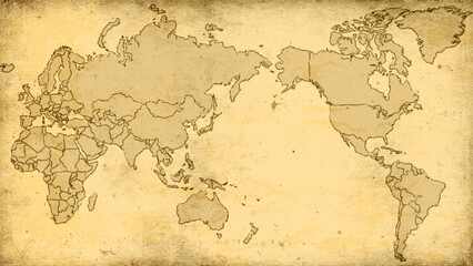 アンティーク調の世界地図背景素材   © Pens'K