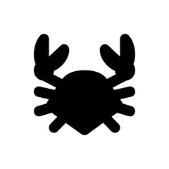 Silhouette of a crab with extended claws and legs viewed from the front in a minimalist style illustration