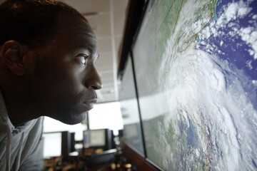 A meteorologist focused on tracking a storm using advanced weather maps